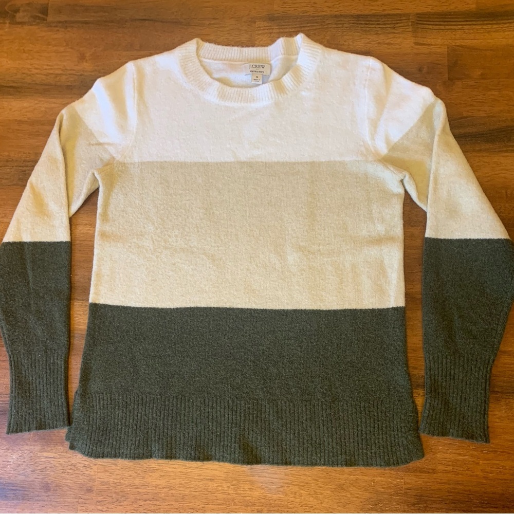J.Crew three stripe sweater. Women’s Small Cream, Tan, Green. Super Soft